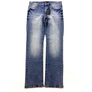 Retrofit Jeans Men Blue 34x34 Athletic Fit Taper Whisker Distress Denim